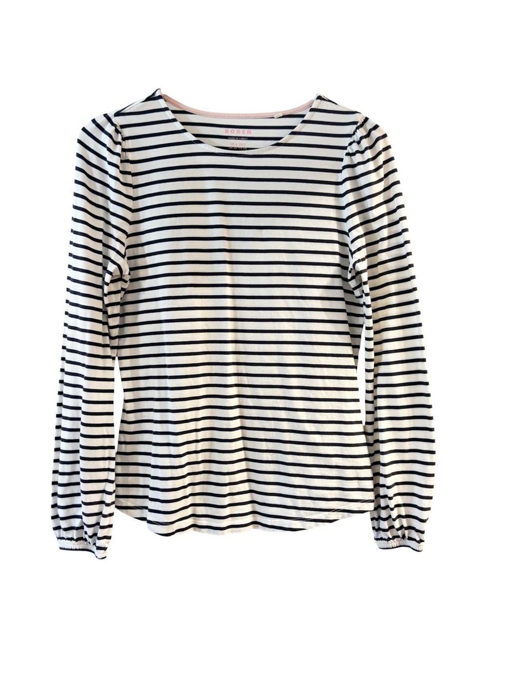 Boden Black & White Striped Long-Sleeve Tee with Puff Shoulders